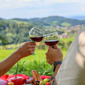 Picknick mit Wein auf einer Wiese im Glottertal